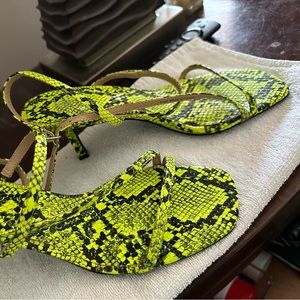 Neon snakeskin kitten heels
